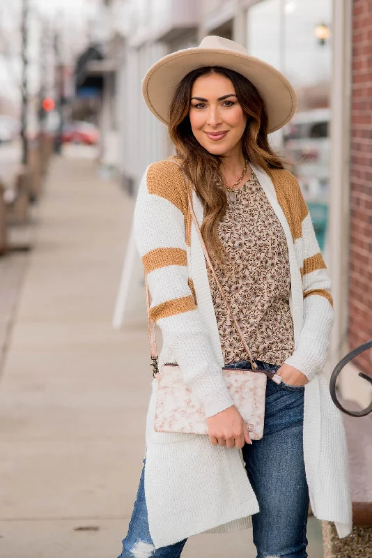 Striped Accent Knit Tunic Cardigan Thin Thick Dense