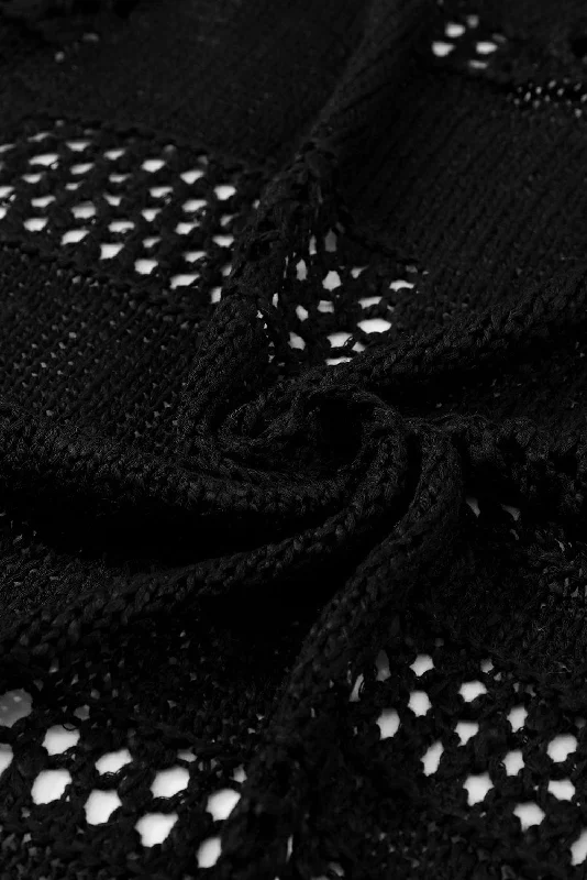 Black Knit Cardigan Terry Terry Cloth Terry Knit