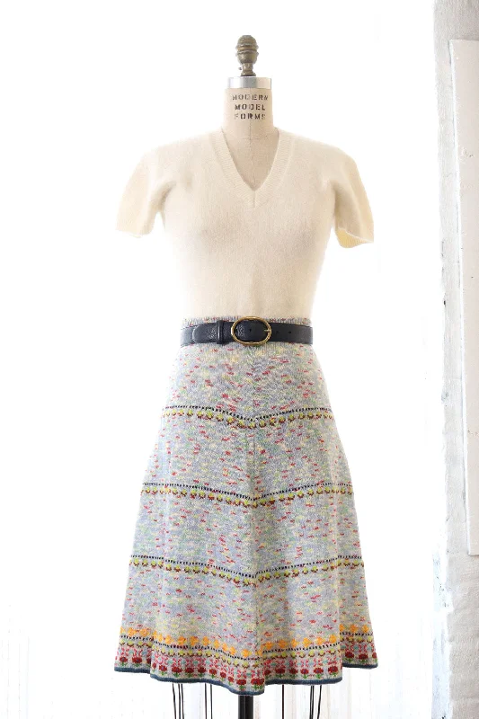Confetti Floral Knit Skirt M/L belted skirt waist