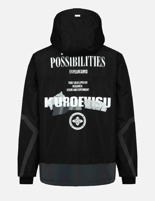 Logo Print Regular Fit Hooded Padded Jacket A-Line Jacket Boat Neck Shawl Collar