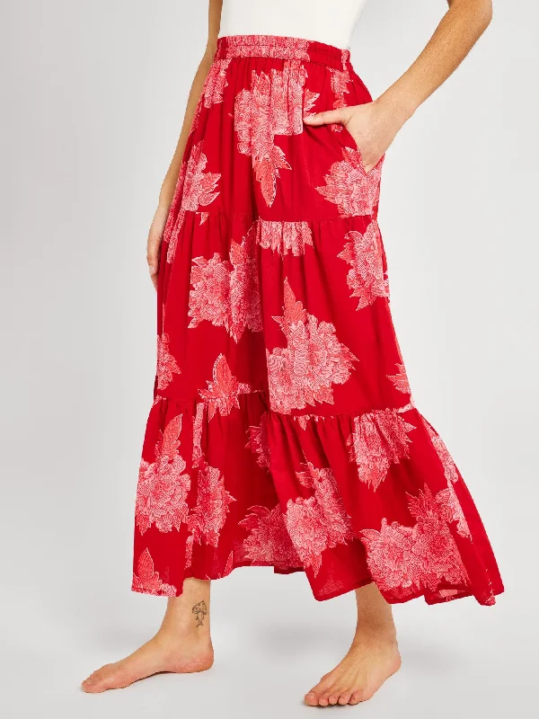 Paola Skirt in Crimson Floral patchwork skirt art