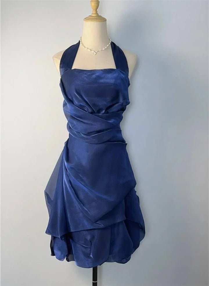 Blue Halter Sheath Vintage Short Party Dress, DP4192 Tunics Ceremony elegant