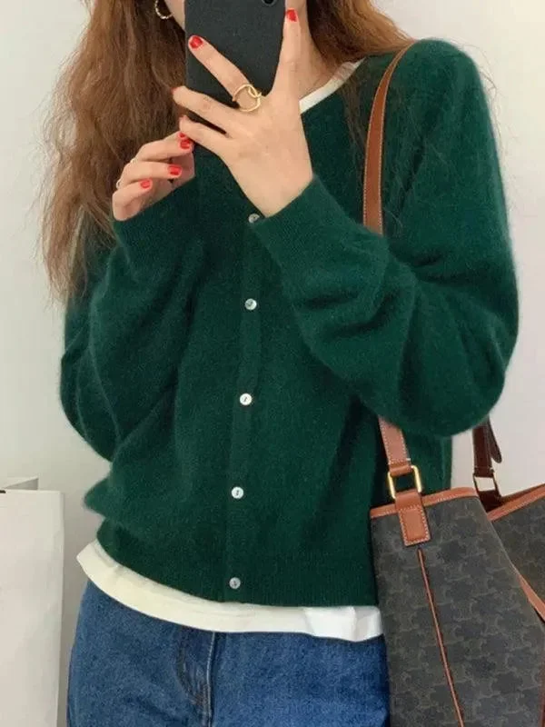 Round Neck Layered Women Cardigan Sweater Cardigan Knitwear Sweater