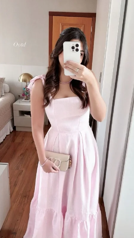 Pink Straps A-Line Long Party Dress Wedding Guest Dress, DP4351 Tunics Designer luxury