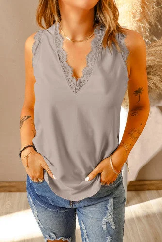 Sleeveless Eyelash Tank - Grey off shoulder tank