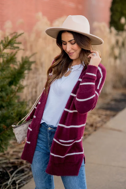 Striped Fuzzy Cardigan Long Cardigan Short Cardigan Medium Cardigan