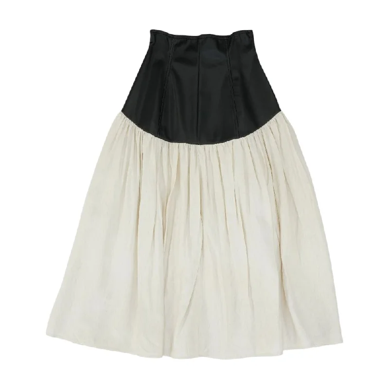 White Color Block Midi Skirt linen skirt natural