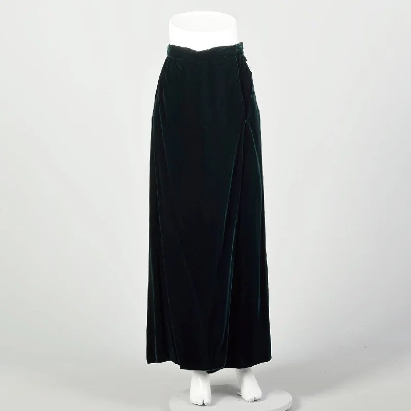 Medium 1980s Oscar De La Renta Green Velvet Maxi Wrap Skirt lace skirt intricate