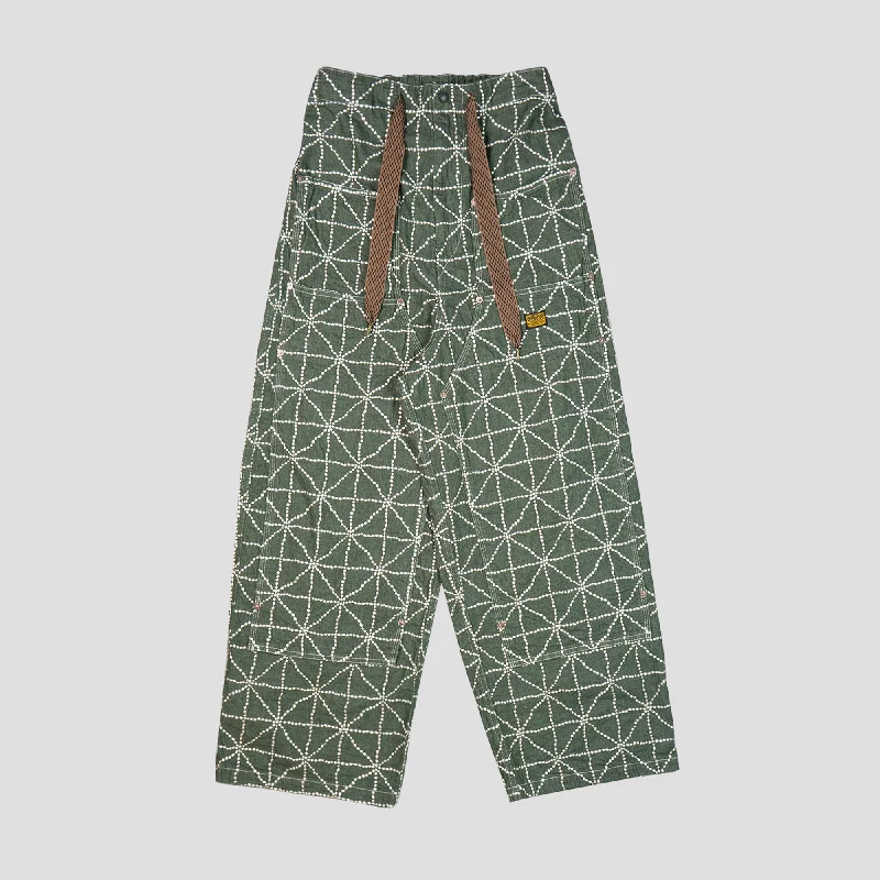 8oz COLOR DENIM FOLD DOJO W-KNEE BAGGY PANTS Trendy Wide-Legged Trousers