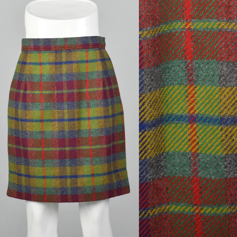 1990s Emanuel Ungaro Parallele Colorful Plaid Mini Skirt wool skirt warm