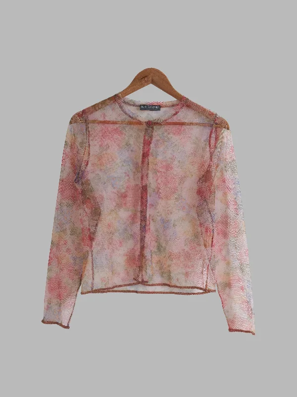 Krizia Poi sheer multicolour floral print poly mesh cardigan - IT 44 Embroidered Appliqued Beaded