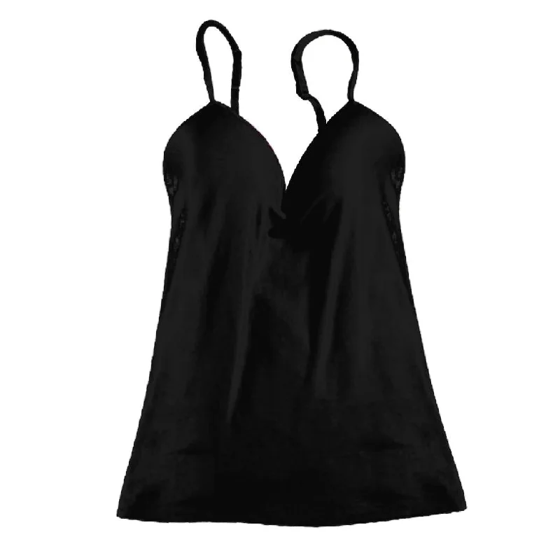 Max Womens Sexy Adjustable Strap Built In Bra Tank Tops Camisole Black high neck tank