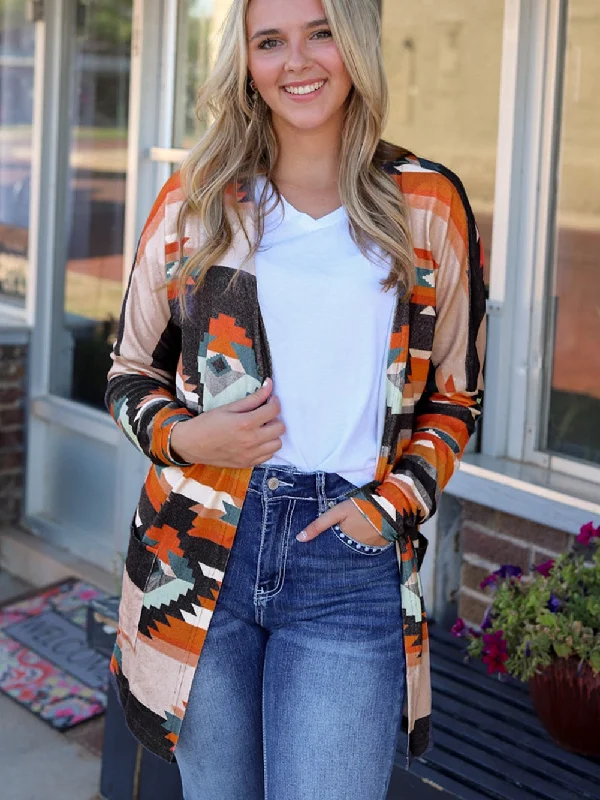 Orange Tribal Aztec Print Western Cardigan Faux Fur Fabric Real Fur Fabric Shearling Fabric