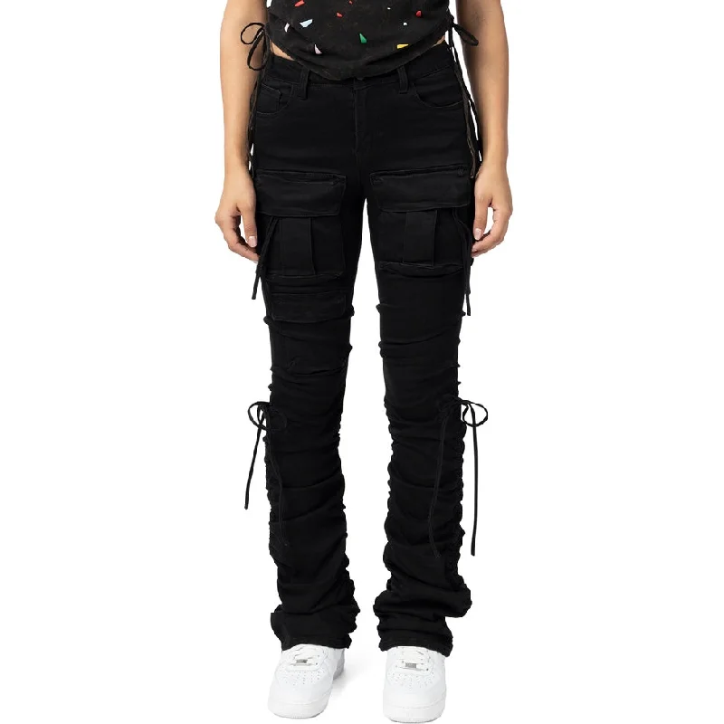 High Rise Bootcut Strap Twill Pants - Black Casual Lounge Pants