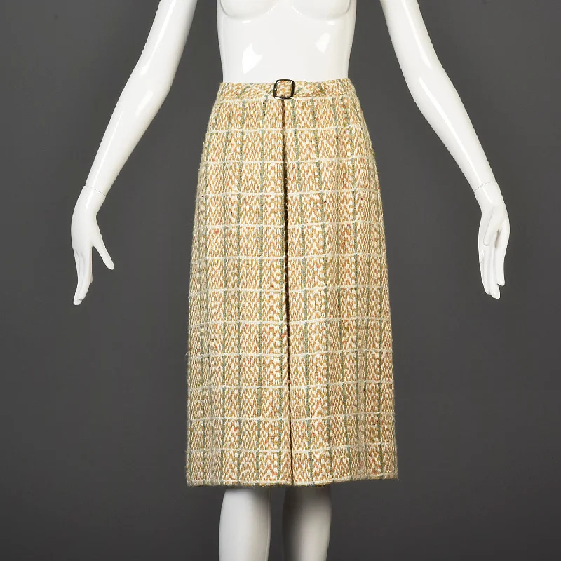1960s Courreges Plaid Tweed A-Line Skirt wool skirt sturdy