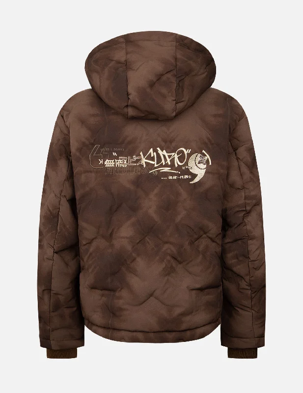 Embossed Graphics Tie Dye Print Down Jacket Zippered Front Buttoned Front Snap Front