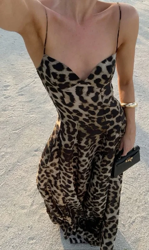 Sexy Leopard Spaghetti Straps A-Line Long Party Dress Beach Dress, DP4462 Tunics Running lightweight Sexy Leopard Spaghetti Straps A-Line Long Party Dress Beach Dress, DP4462 Tunics Running lightweight
