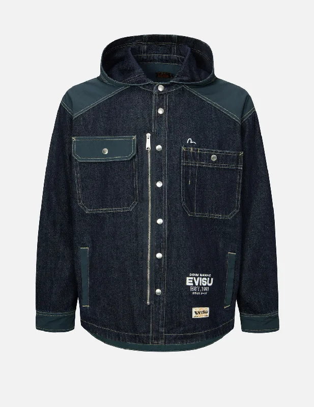 Logo Print Loose Fit Hooded Denim Shirt Jacket Jersey Jacket Tulle Jacket Batik Jacket