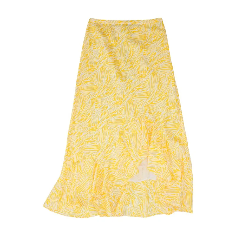 Yellow Geometric Midi Skirt asymmetrical skirt cut