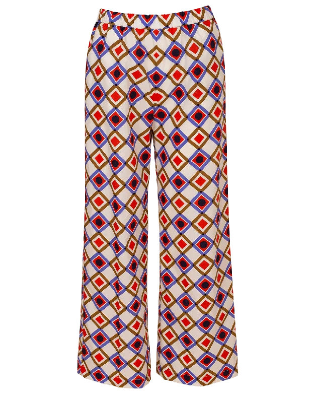 Diamond Print Elastic Pant Elegant Palazzo Trousers