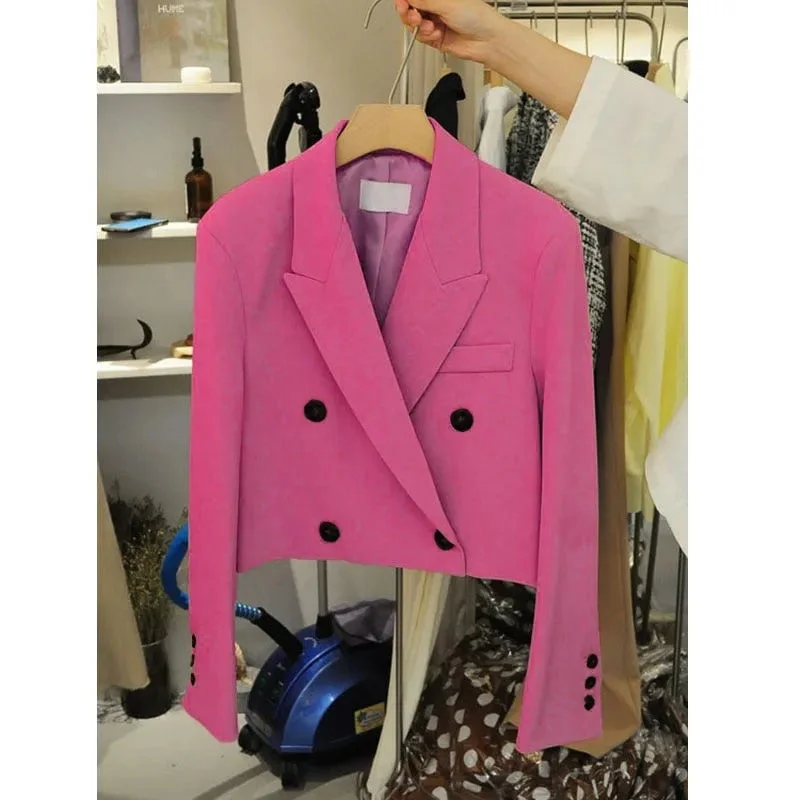 2022 autumn casual British wind small suit jacket women's double-breasted short suit top short blazer Button  Polyester Insulated Jacket Fitted Jacket Loose Jacket