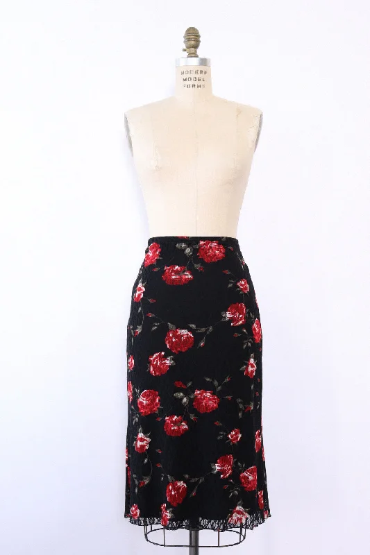 Lacey Mesh Rose Skirt S/M velvet skirt glossy