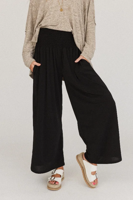 The Nest Aurora Flowy Wide Leg Pants - Black Trendy Palazzo Pants