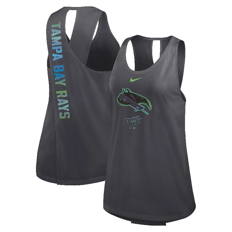 Rays Women's Nike Charcoal Grey City Connect Skateboard Tampa Bay Dri Fit Cross Tank Top turquoise tank top