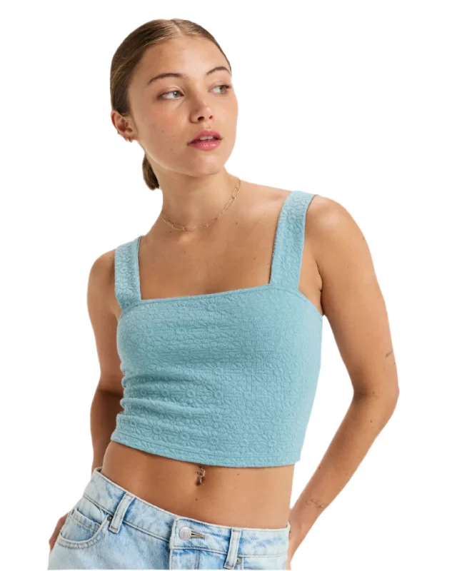 Hibiscus Roja Fitted Tank Top - Mineral Blue playful tank top