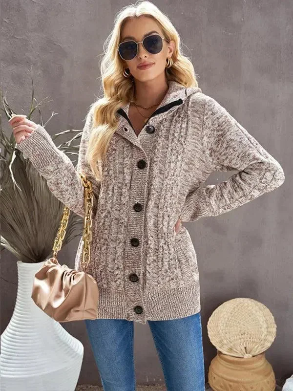Warm Casual Hooded Cardigan Sweater Tailored Straight A-Line