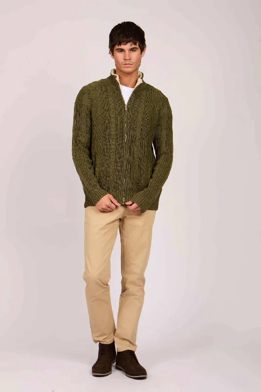 Men Regular Fit Cardigan - Green Silk Blend Satin Velvet