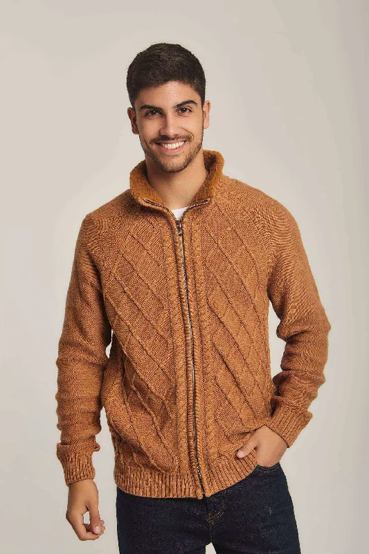 Men Regular Fit Cardigan - Brown Iron Safe Non-Iron Wrinkle Free