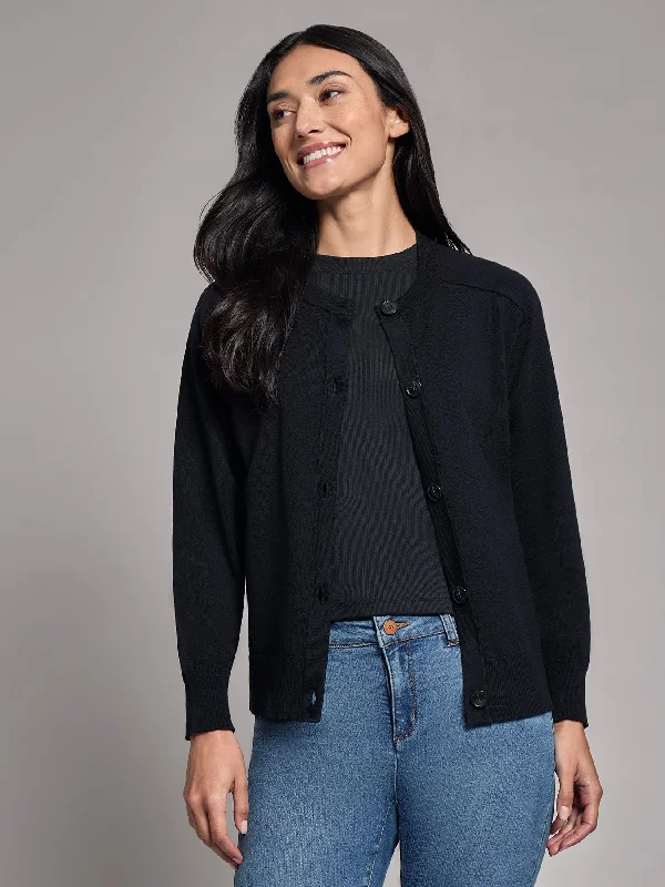 Button-Front Saddle Shoulder Cardigan Elegant Classic Vintage
