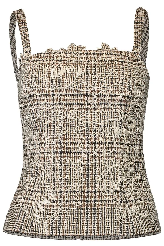 Peony Appliqué Plaid Tank stretchy tank top