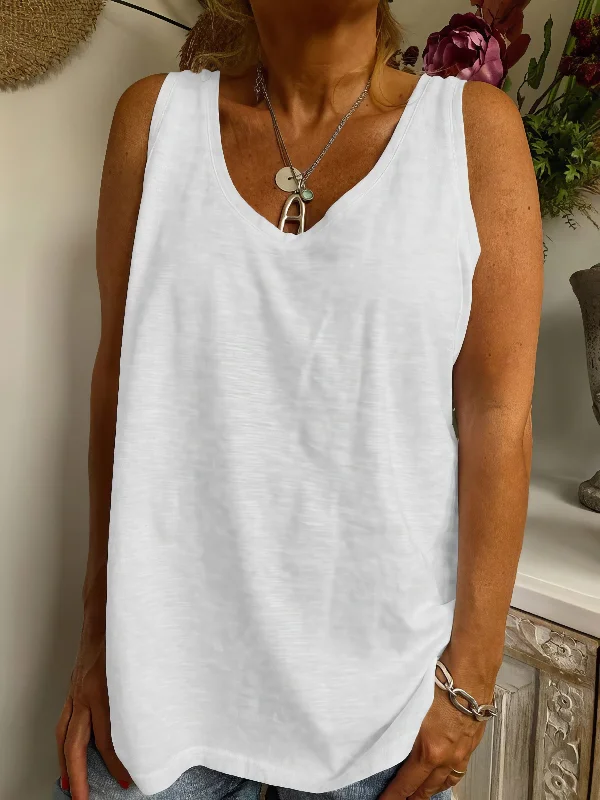 Basic V-Neck Sleeveless Tank white tank top