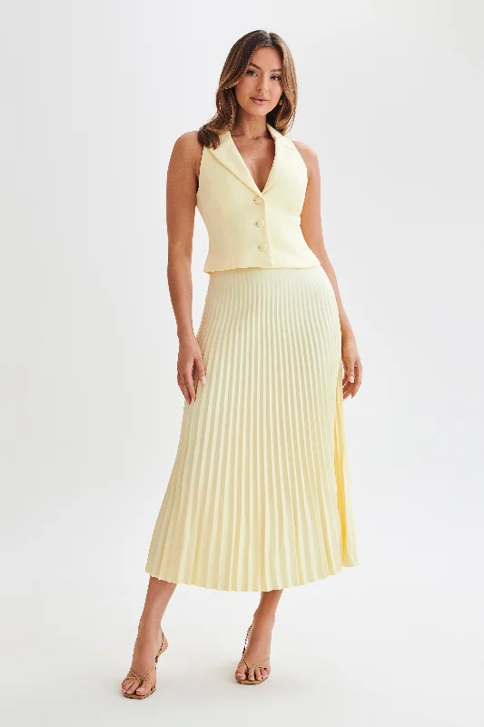 Twyla Pleated Suiting Maxi Skirt - Lemon athletic skirt fit