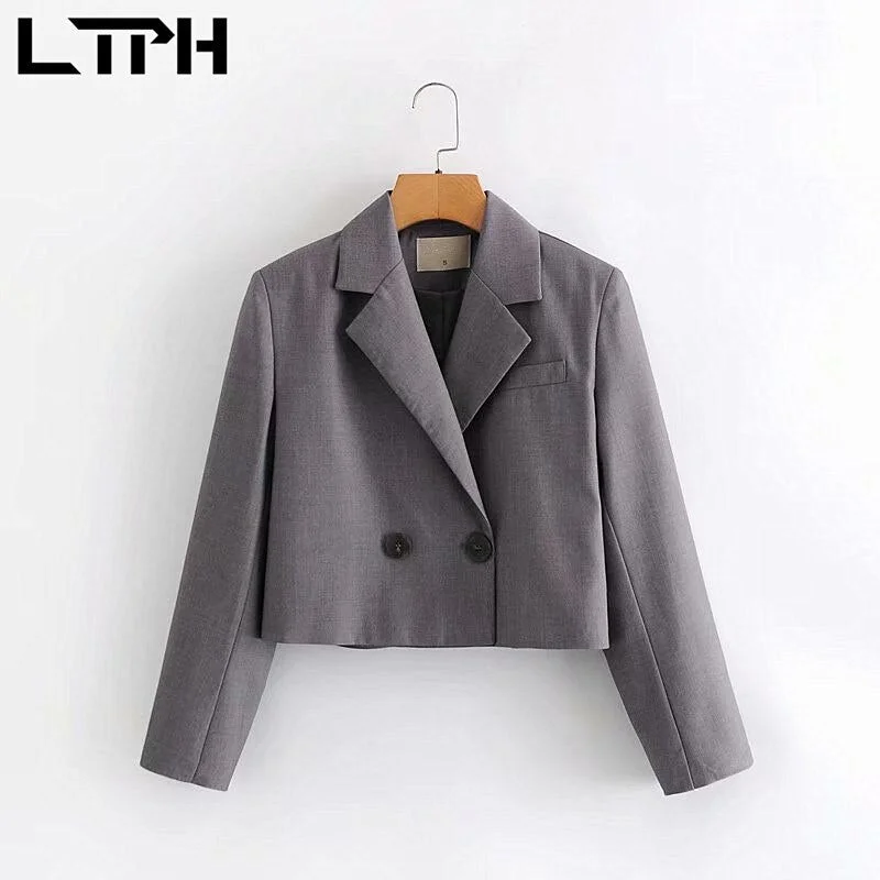 LTPH texture gray cropped blazer women simple casual long sleeve Jackets double breasted elegant Lady Suit Coat 2022 autumn new Wool Fabric Cashmere Fabric Tweed Fabric LTPH texture gray cropped blazer women simple casual long sleeve Jackets double breasted elegant Lady Suit Coat 2022 autumn new Wool Fabric Cashmere Fabric Tweed Fabric