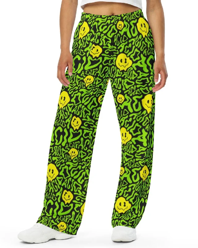 Acid Smilez Wide Leg Pants Chic Black Leggings
