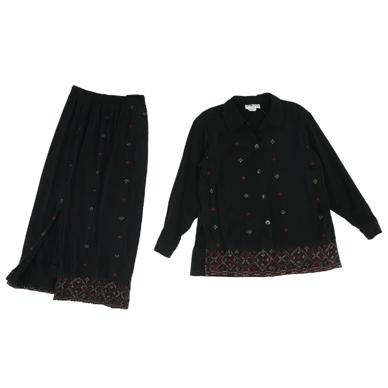 Vintage 2pc Black Embroidered Detail Maxi Skirt Set tiered skirt playful