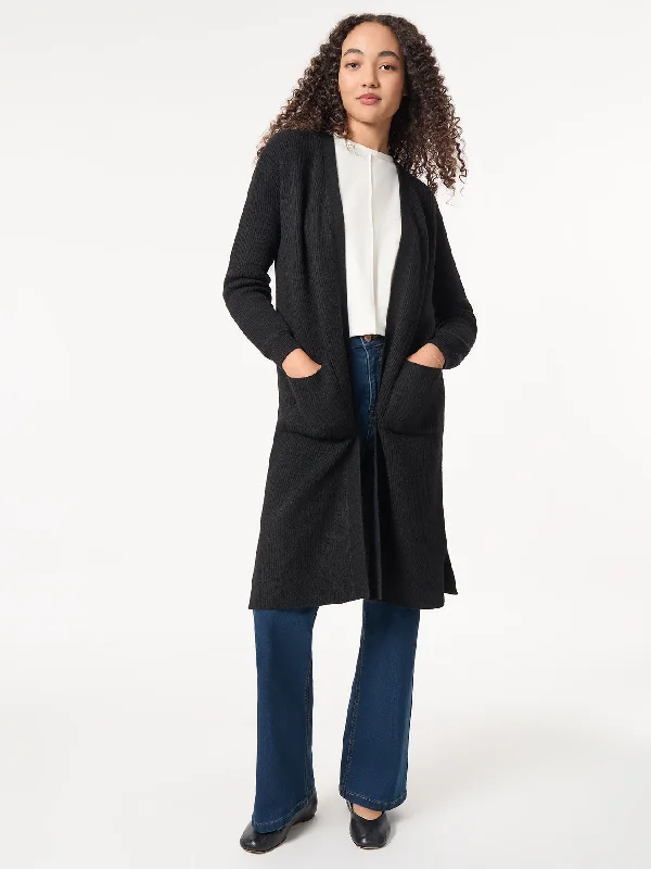 Petite Long Cardigan Sweater Mesh Blend Leather Blend Suede Blend