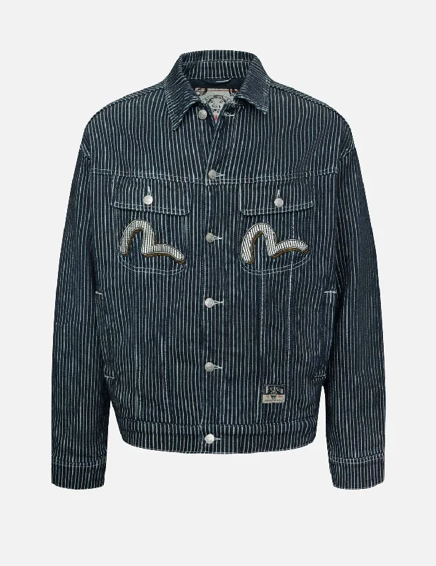 Seagull and Wheel of Wisdom Print Loose Fit Denim Jacket Nylon Jacket Polyester Jacket Spandex Jacket