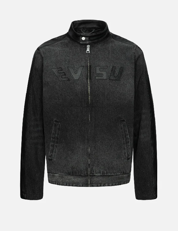 Leather Logo and Seagull Appliqué Regular Fit Denim Moto Jacket Jersey Jacket Tulle Jacket Batik Jacket