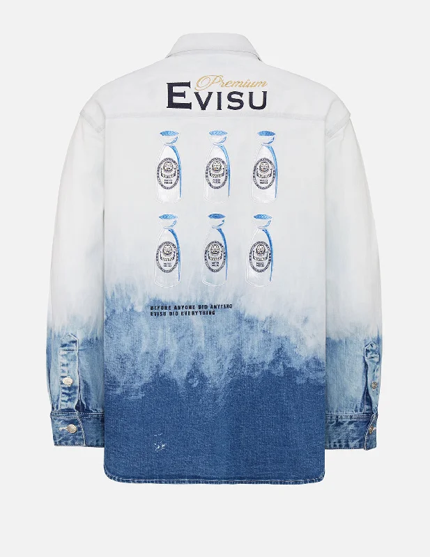 Sake Bottle Embroidered Tie-dye Denim Shirt Jacket Fleece Jacket Down Jacket Parka
