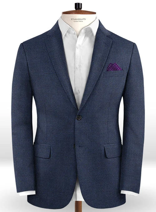 Caccioppoli Dapper Dandy Rupana Birdseye Blue Wool Jacket Bomber Jacket Anorak Windbreaker
