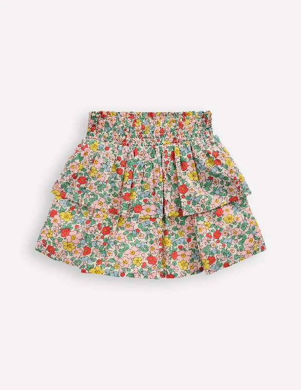 Tiered Woven Skirt-Ivory Apple Blossom wool skirt thick