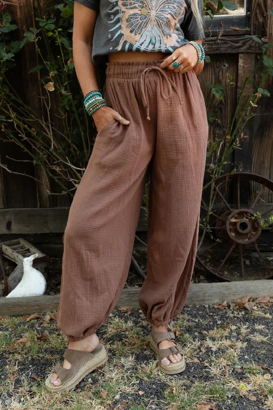 The Nest Celestia Wide Leg Cinched Pants - Copper Comfortable Cargo Pants