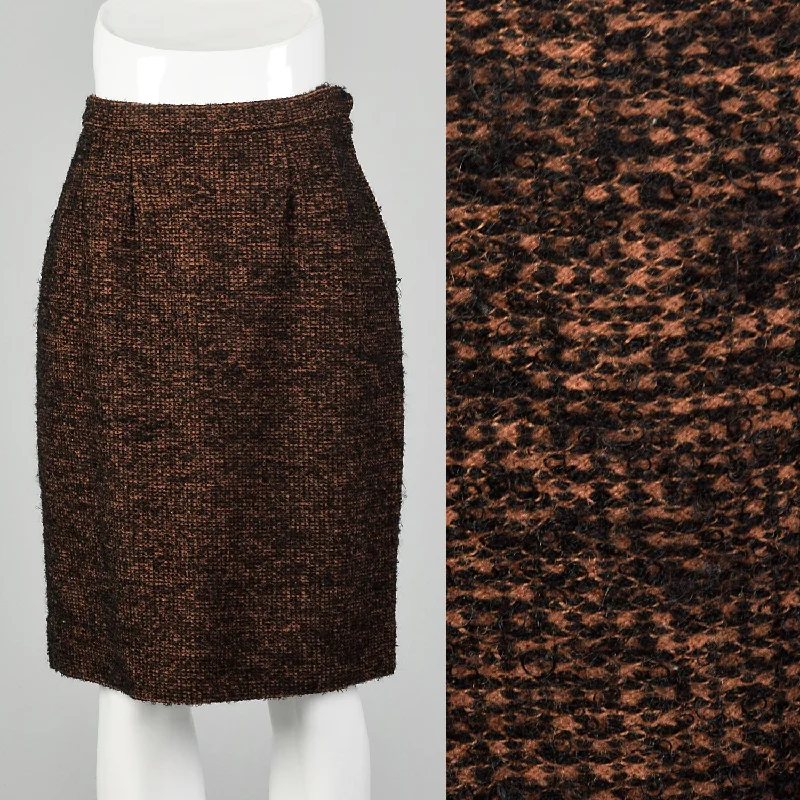 Small 1960s Skirt Brown Tweed Bouclé satin skirt smooth