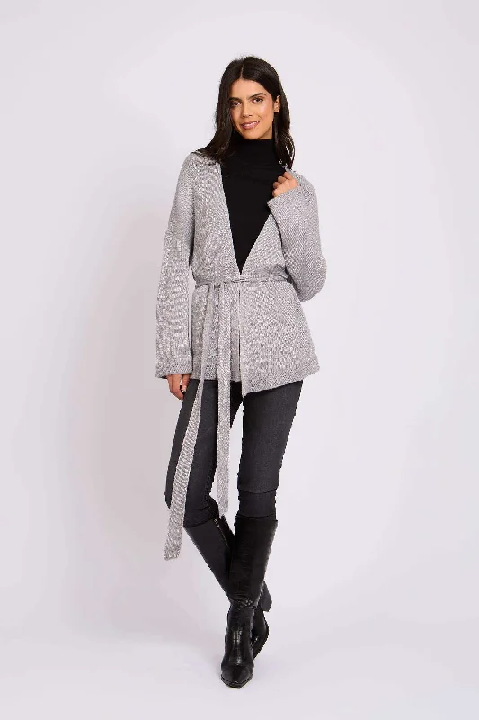 Women Regular Fit Cardigan - Grey Solid Color Striped Floral Print