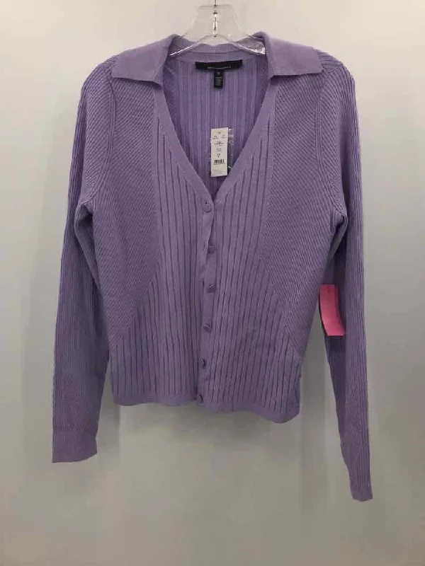 Pre-Owned WHBM Purple Size Medium Cardigan Sweater Fleece Fabric Down Fabric Feather Fabric
