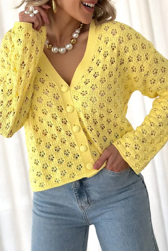 Pointelle Knit V Neck Sweater Cardigan Slim Fit Regular Fit Oversized